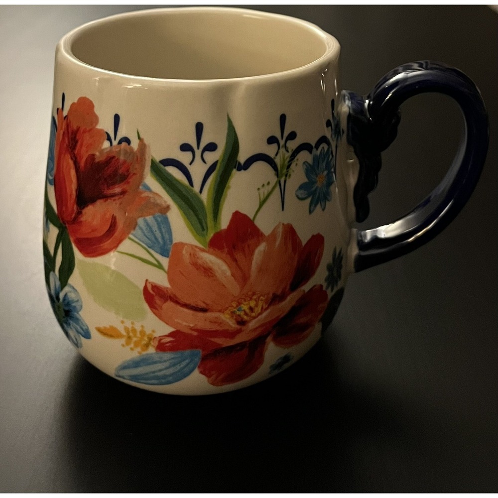 Pioneer‎ Woman Spring Bouquet Red Cobalt Blue Floral Stoneware Big Mug 19oz